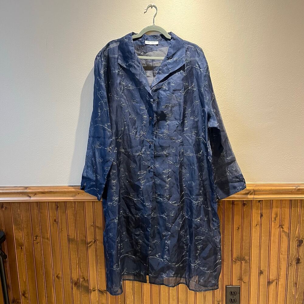 Ulla Popken Sheer Navy Embroidered Duster Feminine Fairy 26-28 Boho Casual